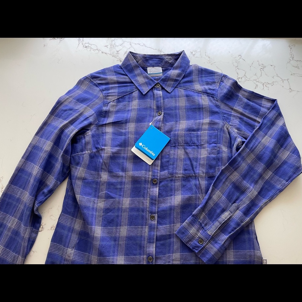 NWT Columbia Piper Ridge Button Front Plaid Long Sleeve Shirt Small Purple